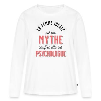 Psychologue cadeau humour psychologie Rigolo Femme - T-shirt manches longues Premium bio Femme - blanc - Devant - Julia (174cm)
