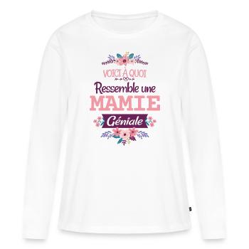 Mamie Cadeau Grand-mère Citation Humour Rigolo - T-shirt manches longues Premium bio Femme - blanc - Devant - Julia (174cm)