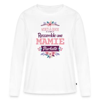 Mamie Cadeau Grand-mère Citation Humour Rigolo - T-shirt manches longues Premium bio Femme - blanc - Devant - Julia (174cm)