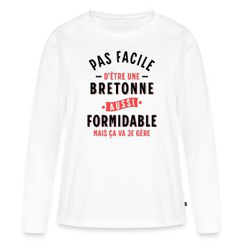Bretagne cadeau pour breton Rigolo Citation Région - T-shirt manches longues Premium bio Femme - blanc - Devant - Julia (174cm)
