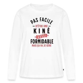 Kiné Cadeau pour Kinésithérapeute Rigolo Humour - T-shirt manches longues Premium bio Femme - blanc - Devant - Julia (174cm)