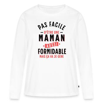 Maman géniale Cadeau Rigolo Femme Humour Mère - T-shirt manches longues Premium bio Femme - blanc - Devant - Julia (174cm)
