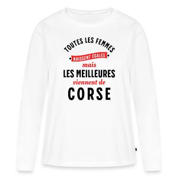 Corse Cadeau Région Rigolo île de Beauté Humour - T-shirt manches longues Premium bio Femme - blanc - Devant - Julia (174cm)