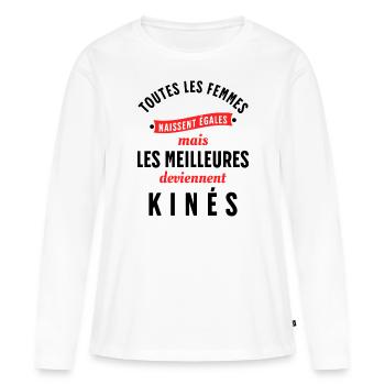 Kiné Cadeau pour Kinésithérapeute Rigolo Humour - T-shirt manches longues Premium bio Femme - blanc - Devant - Julia (174cm)