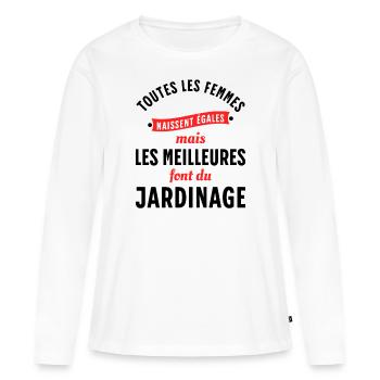 Jardin Cadeau pour Jardinier Potager Rigolo Humour - T-shirt manches longues Premium bio Femme - blanc - Devant - Julia (174cm)