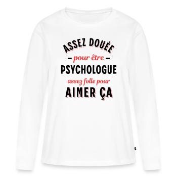 Psychologue cadeau humour psychologie Rigolo Femme - T-shirt manches longues Premium bio Femme - blanc - Devant - Julia (174cm)