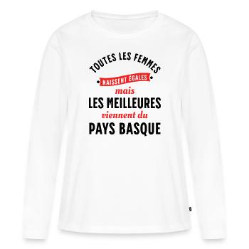 Pays Basque Cadeau Région Rigolo Humour Femme - T-shirt manches longues Premium bio Femme - blanc - Devant - Julia (174cm)