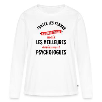 Psychologue cadeau humour psychologie Rigolo Femme - T-shirt manches longues Premium bio Femme - blanc - Devant - Julia (174cm)