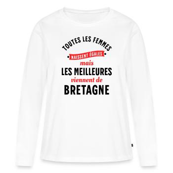 Bretagne cadeau pour bretonne Citation Région - T-shirt manches longues Premium bio Femme - blanc - Devant - Julia (174cm)