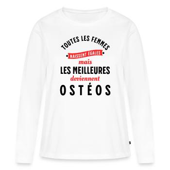 Ostéo Cadeau pour Ostéopathe Rigolo Humour - T-shirt manches longues Premium bio Femme - blanc - Devant - Julia (174cm)