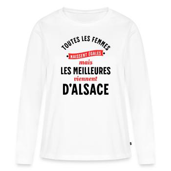 Alsace Région Cadeau pour Alsacienne Rigolo Humour - T-shirt manches longues Premium bio Femme - blanc - Devant - Julia (174cm)