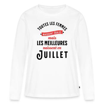 Dicton Anniversaire Juillet Année Naissance Slogan - T-shirt manches longues Premium bio Femme - blanc - Devant - Julia (174cm)