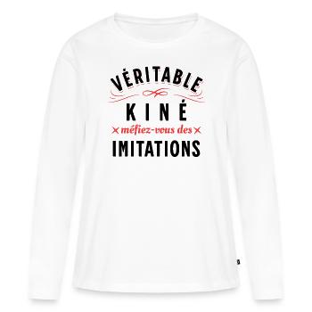 Kiné Cadeau pour Kinésithérapeute Rigolo Humour - T-shirt manches longues Premium bio Femme - blanc - Devant - Julia (174cm)