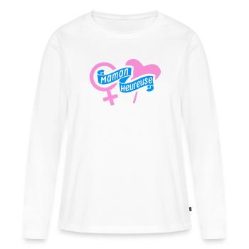 Maman Slogan Cadeau Rigolo Femme Humour Dicton - T-shirt manches longues Premium bio Femme - blanc - Devant - Julia (174cm)