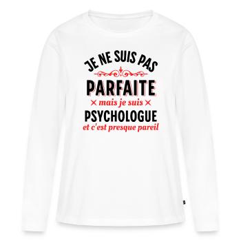 Psychologue cadeau humour Dicton Rigolo Slogan - T-shirt manches longues Premium bio Femme - blanc - Devant - Julia (174cm)