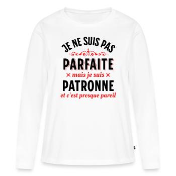 Directrice Cadeau Patronne Citation Dicton Rigolo - T-shirt manches longues Premium bio Femme - blanc - Devant - Julia (174cm)