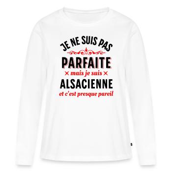 Alsace Région Cadeau pour Alsacienne Rigolo Humour - T-shirt manches longues Premium bio Femme - blanc - Devant - Julia (174cm)