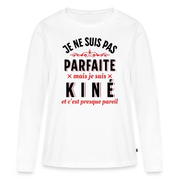 Kiné Cadeau pour Kinésithérapeute Rigolo Humour - T-shirt manches longues Premium bio Femme - blanc - Devant - Julia (174cm)