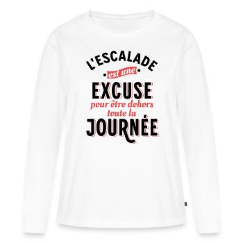 Escalade Cadeau pour Grimpeur Dicton Humour Slogan - T-shirt manches longues Premium bio Femme - blanc - Devant - Julia (174cm)