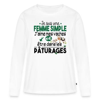 Vache Veau Animal Cadeau Femme Pâturage Fermière - T-shirt manches longues Premium bio Femme - blanc - Devant - Julia (174cm)