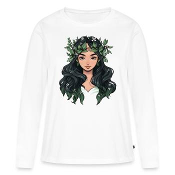 Portrait einer jungen Frau im Cartoon Stil - Frauen Premium Bio Langarmshirt - Weiß - Vorne - Julia (174cm)