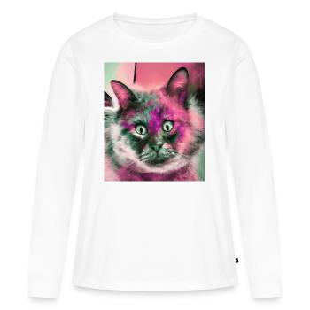 Chat aux yeux louches, chat, strabisme, chat rose - T-shirt manches longues Premium bio Femme - blanc - Devant - Julia (174cm)