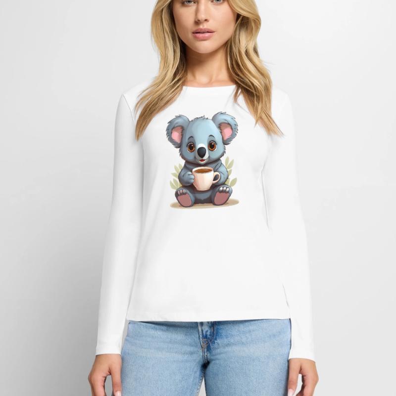 Koala mit einer Tasse Kaffee, Tee oder Kakao Frauen Premium Bio Langarmshirt