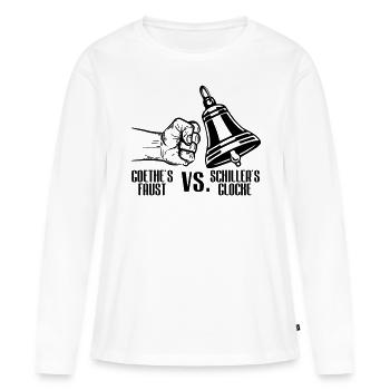 Farbe änderbar | Goethe vs. Schiller - Frauen Premium Bio Langarmshirt - Weiß - Vorne - Julia (174cm)