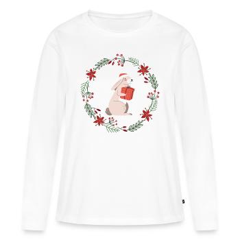 Christmas: rabbits with Christmas present - Women's Premium Organic Long Sleeve Shirt - white - Front - Julia (174cm)