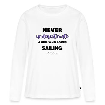 Ne sous-estimez jamais une fille qui aime la voile - T-shirt manches longues Premium bio Femme - blanc - Devant - Julia (174cm)