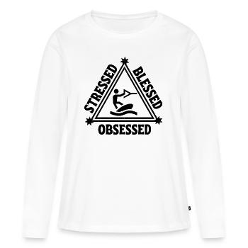 Wakeboarden: Gestresst. Selig. Besessen. - Frauen Premium Bio Langarmshirt - Weiß - Vorne - Julia (174cm)