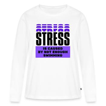 Le stress est causé par un manque de natation. - T-shirt manches longues Premium bio Femme - blanc - Devant - Julia (174cm)