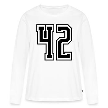 42 Numéro de numéro - T-shirt manches longues Premium bio Femme - blanc - Devant - Julia (174cm)