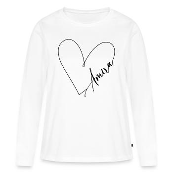 Amira Nom Heart Line - T-shirt manches longues Premium bio Femme - blanc - Devant - Julia (174cm)