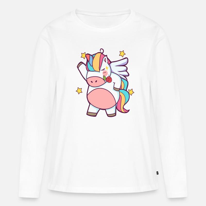 Dapping Einhorn - Dap Einhorn Tshirt mit Rose - Frauen Premium Bio Langarmshirt - Weiß