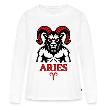 Signe du zodiaque Bélier avec symbole de cornes - T-shirt manches longues Premium bio Femme - blanc - Devant - Julia (174cm)