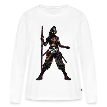 Bitcoin Bazooka - L’Armée Bitcoin - Samurai 03 - T-shirt manches longues Premium bio Femme - blanc - Devant - Julia (174cm)