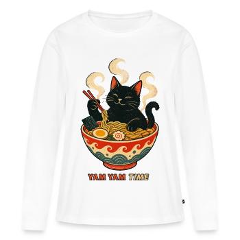 Yam Yam Time – Katze Ramen Nudeln Japan - Frauen Premium Bio Langarmshirt - Weiß - Vorne - Julia (174cm)