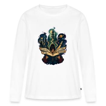 Ich lese nicht zu viel. Ich lebe mehrfach! - Frauen Premium Bio Langarmshirt - Weiß - Vorne - Julia (174cm)