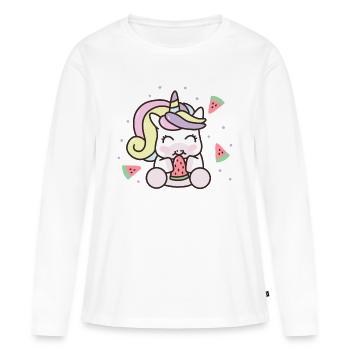 Pastèque Kawaii Licorne Fruits d’été Melons - T-shirt manches longues Premium bio Femme - blanc - Devant - Julia (174cm)