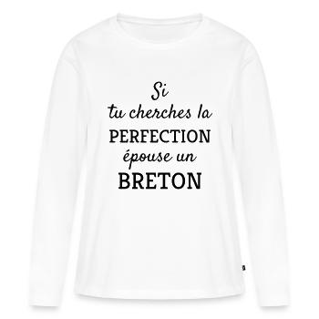 Bretagne / Breton / Bretonne / BZH / Breizh - Frauen Premium Bio Langarmshirt - Weiß - Vorne - Julia (174cm)