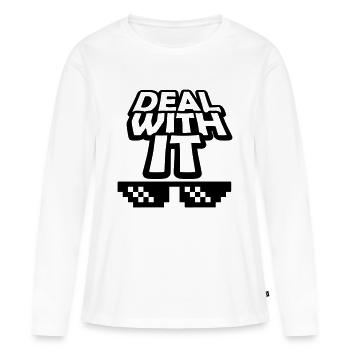 Texte Traitez-le - T-shirt manches longues Premium bio Femme - blanc - Devant - Julia (174cm)