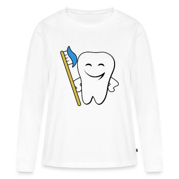 Drôle de se brosser les dents avec une brosse à dents - T-shirt manches longues Premium bio Femme - blanc - Devant - Julia (174cm)