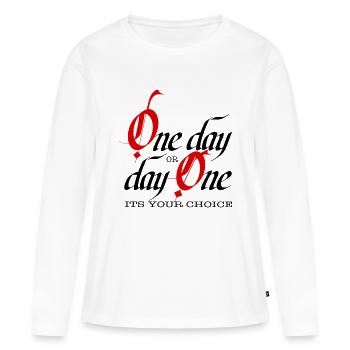 Un jour ou un jour – c’est vous qui choisissez - T-shirt manches longues Premium bio Femme - blanc - Devant - Julia (174cm)