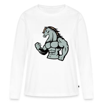 Cheval Fort - T-shirt manches longues Premium bio Femme - blanc - Devant - Julia (174cm)