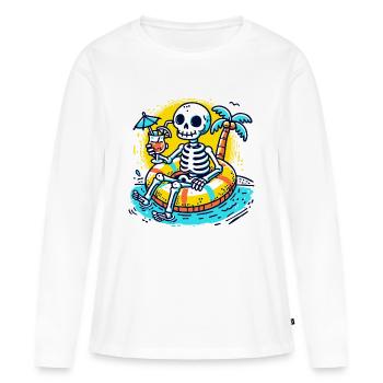 Skelett mit Schwimmreifen – Lustiges Sommerdesign - Frauen Premium Bio Langarmshirt - Weiß - Vorne - Julia (174cm)