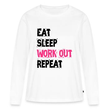 EAT SLEEP WORK OUT REPEAT - Women's Premium Organic Long Sleeve Shirt - white - Front - Julia (174cm)