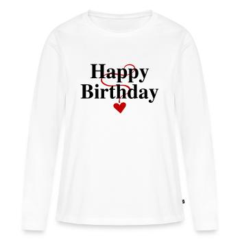 Anniversaire, Joyeux anniversaire, Félicitations, Voeux - T-shirt manches longues Premium bio Femme - blanc - Devant - Julia (174cm)