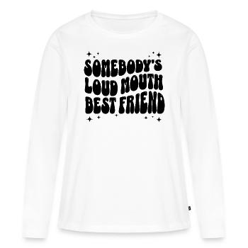Phrase Humoristique Meilleure Amie Bavarde - T-shirt manches longues Premium bio Femme - blanc - Devant - Julia (174cm)