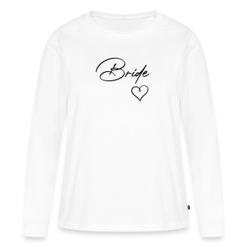 Niedlicher weißer Schriftzug "Bride", - Frauen Premium Bio Langarmshirt - Weiß - Vorne - Julia (174cm)
